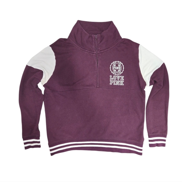 PINK VS Graphic Sweatshirt Quarter Half-Zip Pullover Black Orchid Medium - Picture 7 of 7